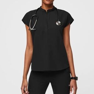 Figs Black Oversized Cap Sleeve Blouse